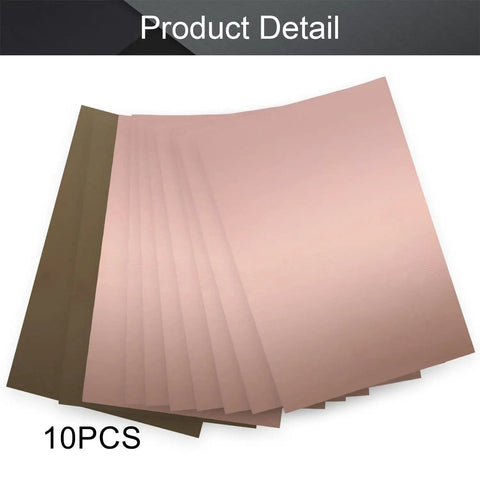 10 Pack Single Sided FR4 Copper Clad PCB Boards 100mm By 70mm By 1.5mm for DIY prototyping, fan arrangement, top view.