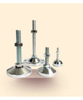 Fix Those Dang Wobbles Fast With These Beefy Adjustable Leveling Feet Built From Heavy Duty Carbon Steel And Thick Anti Slip Rubber Caps For Sturdy Desks Nightstands Bookshelves Office Tables showing set of 4 leveling feet in various sizes.