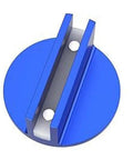 Precision Magnetic Socket Pad Welding Adapter With Robust Aluminum Alloy Construction For Frame Guide Rail Setup Ensures Secure Alignment And Durable Performance On Any Vehicle Job In Blue Set top view showing circular blue pad with slots.