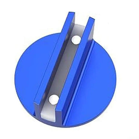 Precision Magnetic Socket Pad Welding Adapter With Robust Aluminum Alloy Construction For Frame Guide Rail Setup Ensures Secure Alignment And Durable Performance On Any Vehicle Job In Blue Set top view showing circular blue pad with slots.