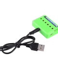Six In One Drone Charger With Six XH Ports For 3.7V LiPo Batteries, green charger with USB cable