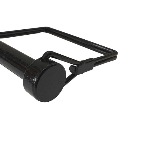Close-up of Two Pack Beefed Up Heavy Duty Black Trailer Hitch Pin Lock For Towing Coupler Quick Release Five Sixteenths By Three And A Half Inches