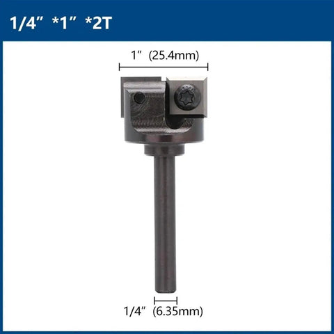 Built Tough For Dead Flat Results This Heavy Duty 1/4 Shank Spoilboard Surfacing Router Bit with 1 inch carbide tip and 1/4 inch shank.