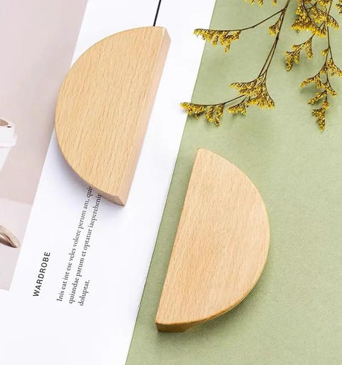 Four Pack Semicircle Wood Cabinet Handles Beechwood Solid Wood Vintage Hardware For Kitchen Cabinets Drawers Cupboards 4.7 Inch