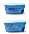 Rock Solid Disposable Laser Eye Shields For IPL Led Facial Treatments Easy Application Medical Pads With OD7 Barriers 100 Pair Bundle blue packaging showing 50 pairs of eye shields.