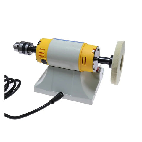 Slick 320W Desktop Bench Lathe And Polishing Machine With 10000 RPM Badass Motor Rock Solid For Diy Woodworking Jade Jewelry Cutting And Grinding Setup showing a compact benchtop lathe with polishing wheel.