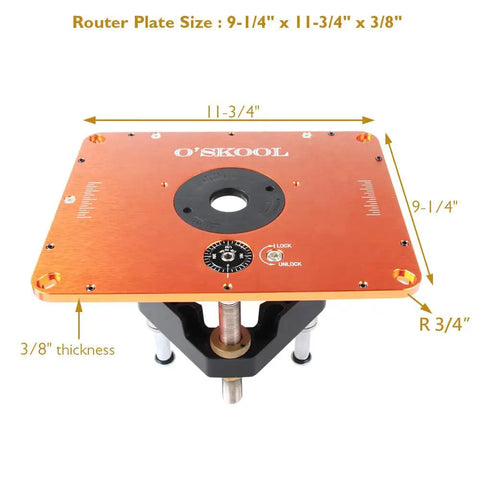 Heavy Duty Router Table Lift System For 4 2 Inch Router Motors With Solid Aluminum Base Plate, 9-1/4" x 11-3/4" size.