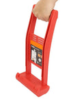 Professional Grade Tough Badass Workhorse Abs Panel Carrier Clamp Board Lift Hoist With Ergonomic Soft Rubber Handle For Zero Sweat Drywall And Plywood Hauling Up To 80 Kg, red handle shown.
