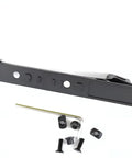 Slick Black Aluminum Door Handle Set Drop In Replacement With Threaded Mounting Hardware showing handle and installation screws.