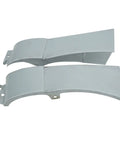 Metal Mudguard Repair Panel Kit Pair Left Right High Accuracy Heavy Duty Go To Auto Body Repair Sheet Set For Restoring Damaged Side Mudguards And Fixing Rust Holes Dents And Corrosion. Pair of gray steel mudguard repair panels, front view