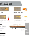 Instruction graphic showing installation steps for 4 Pack Heavy Duty Floating Shelf Brackets Four Inch Black Metal L Brackets.