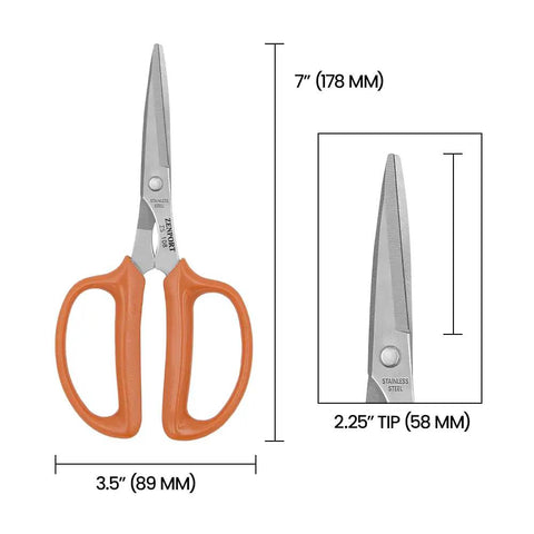 Smooth Snipping All Purpose Scissors 7 Inch 3 Pack with stainless steel blades and ergonomic orange grips for garden tasks.