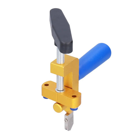 Handheld Glass Tile Cutter, Dope Pro Grade Manual Glass Cutter With Aluminum Alloy Handle, blue and gold cutting tool.
