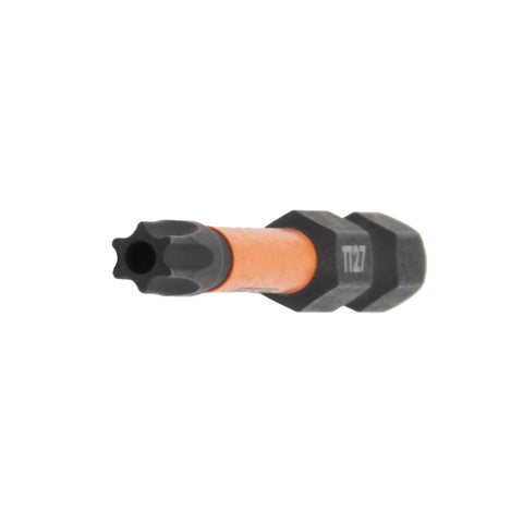No Nonsense Torx T27 Security Bits With Tamper Proof Star Drive, 2 inch long, S2 steel, 1/4 inch hex shank.