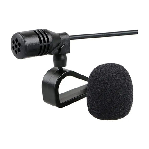 Close-up of 2.5mm External Car Microphone For Pioneer Head Units With 3m Cable, mounted on clip with foam cover.