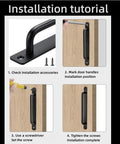 Black Aluminium Alloy Barn Door Handles Set of 2, 7 Inch Sliding Door Pull Handles with installation instructions shown.
