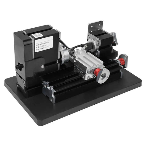 Garosa Mini Metal Lathe With 60 Watt Motor And 12000 RPM Speed For Precision Wood Plastic Soft Metal Machining Hobby DIY Workshop Projects compact design with detailed components and motor.