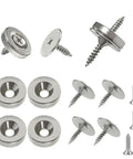 Four Pack Magnetic Door Catch Kit, Slick Concealed Cupboard Door Holder, Slim Metal Cabinet Closures in silver finish with screws.