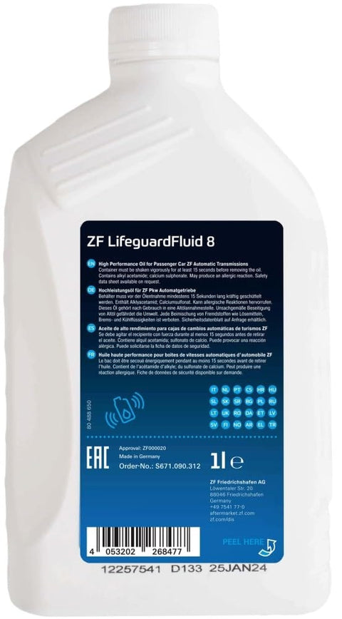 1 Liter Gear Oil For Transmission S671.090.312 LifeGuard Fluid 8 Pro Grade High Performance Transmission Lubricant For Cars And Light Trucks Compatible With ZF Systems