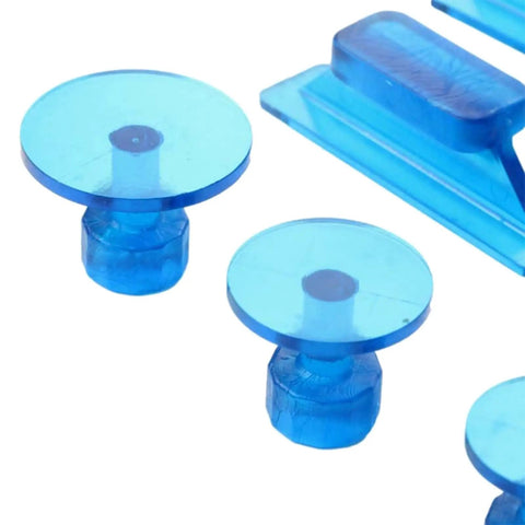 Close-up of blue suction cups from DIY Friendly Auto Body Dent Puller Kit Pro Grade Sheet Metal Suction Cup Dent Repair Tool Set 30pcs