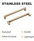 10 Pack 8 Inch Hole Center Champagne Cabinet Pulls In Stainless Steel Square Drawer Handles shown in rust-proof and durable finish