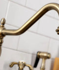 French Country Widespread Kitchen Faucet With Brass Sprayer In Oil Rubbed Bronze 8-1/4 Inch Spout Reach Solid Brass Construction