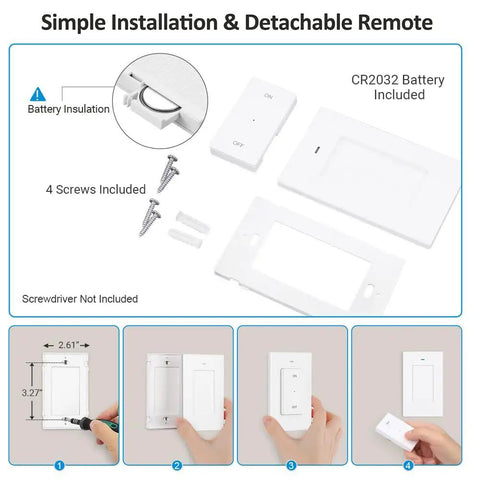 Installation steps for Remote Control Outlet Wireless Wall Switch With 2 Side Outlets No Wiring Remote Outlet Switch for household appliances.