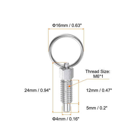 Shop Ready Rock Solid Carbon Steel Spring Plunger With Pull Ring M6x1 Thread Retractable Index Pin Flat Head Unit dimensions diagram