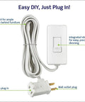 Table Top Plug In Lamp Dimmer for Dimmable LED Halogen and Incandescent Bulbs with No Sweat Plug and Play Setup and Crisp White Finish showing dimmer switch and 6' cord.