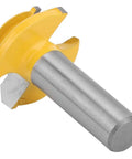 Get Your 45 Degree Router Bit For Woodworking Projects That Rock, Premium Cemented Carbide Mortise And Tenon Knife With Durable Cutter Design Built Heavy Duty For Sharp Milling Tasks Every Time close-up of yellow carbide router bit with round shank.