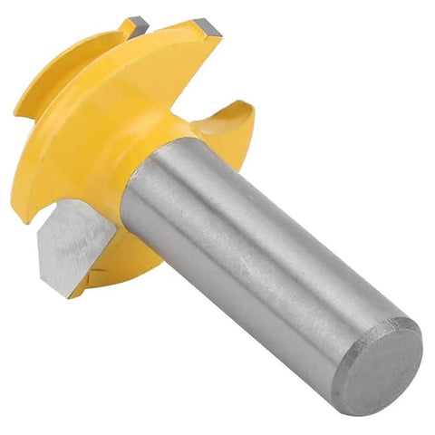 Get Your 45 Degree Router Bit For Woodworking Projects That Rock, Premium Cemented Carbide Mortise And Tenon Knife With Durable Cutter Design Built Heavy Duty For Sharp Milling Tasks Every Time close-up of yellow carbide router bit with round shank.