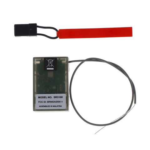 3.5V-9.6V 2.4GHz 3 Channel SR3100 Receiver for DSM2 Drones and Controllers, with antenna and red tag, compatible with DX3R DX4C DX2E Transmitters.