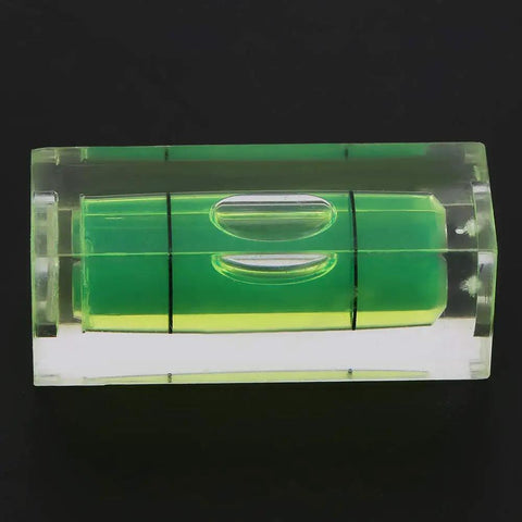 Ycauty 5PCS Small Bubble Level 15*15*40MM Mini Square Spirit Level Picture showing clear acrylic level with green liquid.