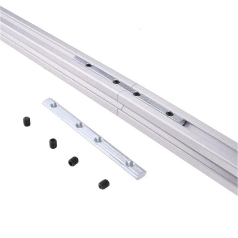 Rock Solid 4 Pack 3030 Series Aluminum Profile Straight Line Connectors With M6 Screws and Nickel Plated Hardware displayed with screws.
