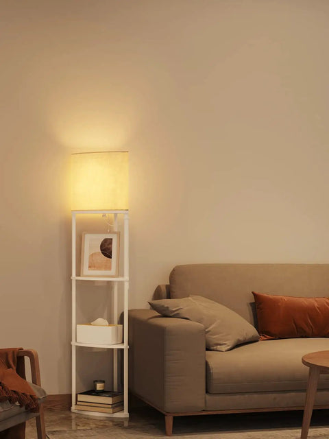 4 Tier Sector Corner Shelf Floor Lamp With White Shade And 3 Color Temperatures LED Bulb, A Handy Display Lamp With Shelves For Living Room, Bedroom Or Office, Perfect For Cozy Vibes And Practical Storage