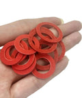 Insulated O Type Flat Washer Kit, 14 Sizes, 150 Pcs, Inner 5mm to 18mm, Outer 10mm to 24mm, Sealing Gaskets, Heavy Duty Hardware Set for Auto, Plumbing, Machinery, and DIY Projects red washers in hand