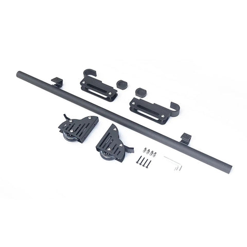 Heavy Duty Sliding Barn Door Hardware Kit With Adjustable Overhead Rail And Satin Black Finish includes rollers and screws.