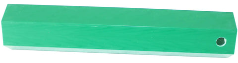 Green rectangular solid, unidentified item with small circular opening on one side.