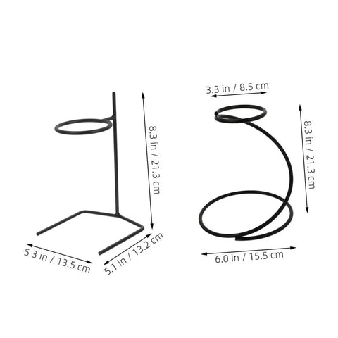 Pair Of Portable Coffee Dripper Holder And Filter Stand For Home Barista Rigs Or Weekend Warrior Campout Vibes Smooth Pour Station with sturdy black metal and dimensions shown.