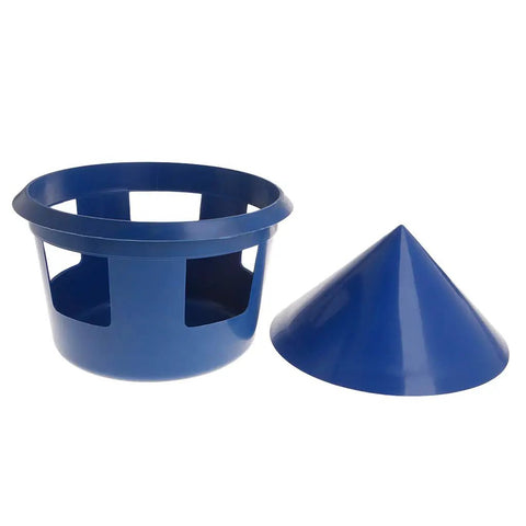 Blue Raliyatx Automatic Pigeon Feeder With Five Feeding Ports. Heavy Duty Chicken Food Dispenser Made From Safe Plastic. Durable Poult Supplies And Case 5 Feed System. Perfect For Backyard Birds, Fowl Housing, And Daily Pet Care Needs Around The Farm Or