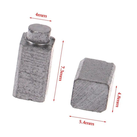 Premium Carbon Replacement Brushes For Multi Speed Heavy Duty Electric Rotary Tool Motors Hella Solid Gear Up Your Power Workshop Equipment Zero Sweat Today, showing two brushes measuring 4x7.3mm and 5.4x4.8mm.
