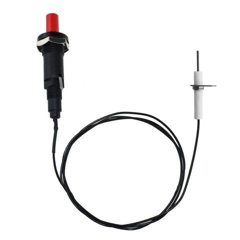 Propane Piezo Spark Ignition Kit With Push Button Igniter And Threaded Ceramic Electrode Plug And Play Spark Module For Gas Fireplace Oven Heater Kitchen 1 Pack, featuring a red push button, black handle, and white electrode with wire.