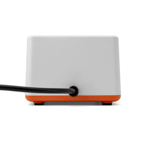 Back view of Desktop 1D 2D Barcode Scanner With 1.5m USB Cable CMOS Sensor showing cable connection and orange base.
