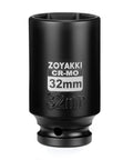 Badass Six Point Metric Impact Socket For Axle Nuts With One Half Inch Drive And Thirty Two Millimeter Deep Design crafted from premium Cr Mo alloy, side view.