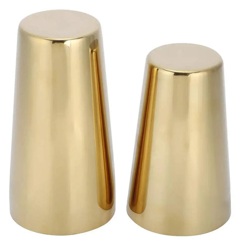 Top Shelf 304 Stainless Steel Cocktail Shaker Set With Polished Rustproof Finish Bartender Kit showing two gold cocktail shakers.