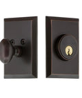 Beefy Solid Brass Single Cylinder Deadbolt Lock for Home Security with rectangular trim and knob in dark finish, side view