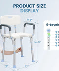 Heavy Duty Shower Chair With Back And Arms, 300 Lb Capacity, Non Slip Aluminum Frame, HDPE Seat, 6-level height adjustment