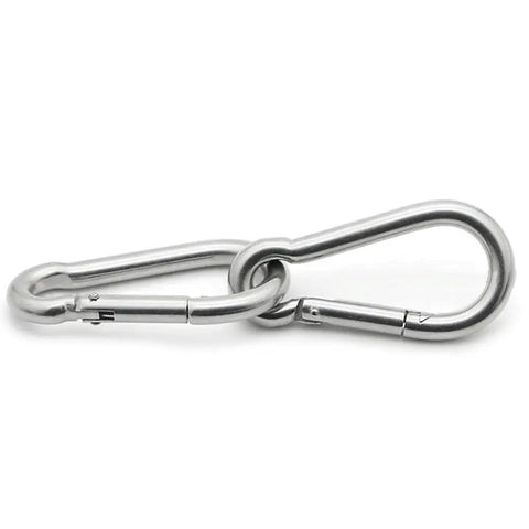 Top Tier 304 Stainless Steel Double Ended Swivel Eye Hook Plus Two M5 Snap Hooks Badass Rust Proof Connector Kit close-up view.