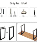 28 Inch Square Table Legs Set Black Industrial Bench Style Custom Furniture Leg Kit With Two Legs Includes Mounting Plates Adjustable Feet And All Hardware For Easy Assembly