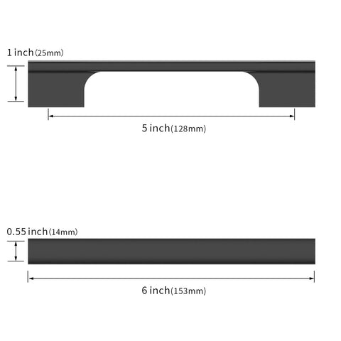 Dimensions of 10 Pack 5 Inch Matte Black Cabinet Pulls for Cupboards and Drawers, Rust Resistant Metal Handles, 128mm Center to Center